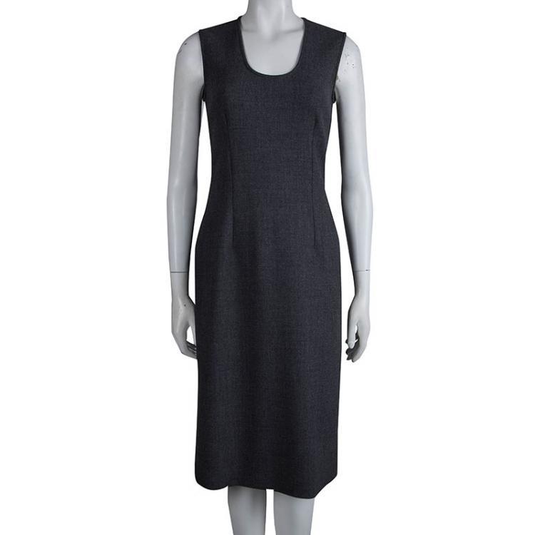 Pre Owned Dolce And Gabbana Grey Wool Sleeveless Sheath Dress M