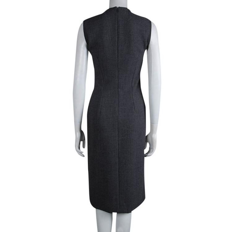 Pre Owned Dolce And Gabbana Grey Wool Sleeveless Sheath Dress M