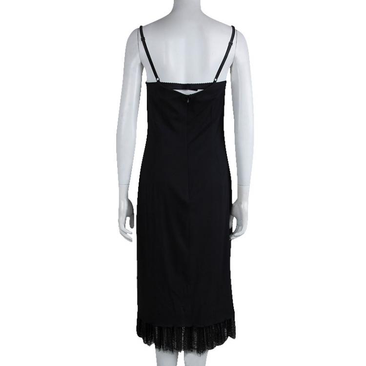 Pre Owned Dolce And Gabbana Black Lace Hem Detail Silk Dress L