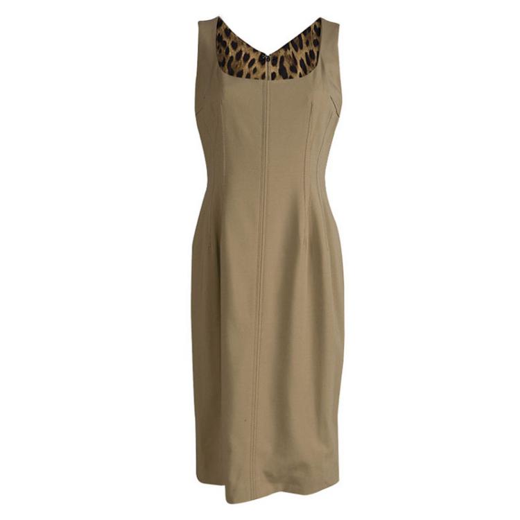 Pre Owned Dolce And Gabbana Beige Sleeveless Fitted Sheath Dress M