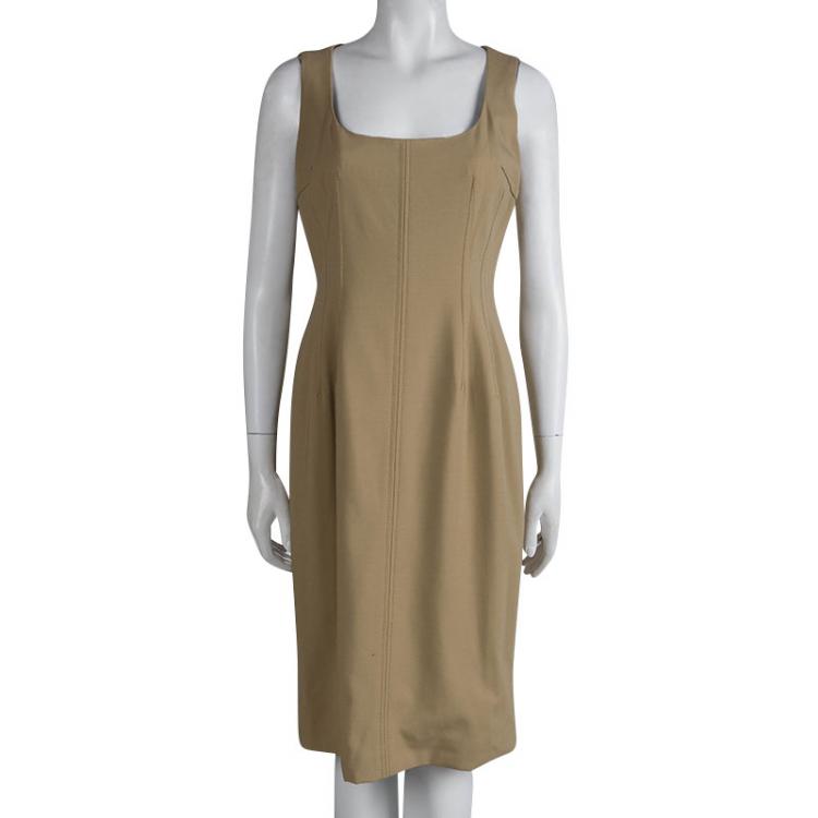 Pre Owned Dolce And Gabbana Beige Sleeveless Fitted Sheath Dress M