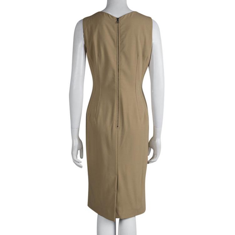Pre Owned Dolce And Gabbana Beige Sleeveless Fitted Sheath Dress M