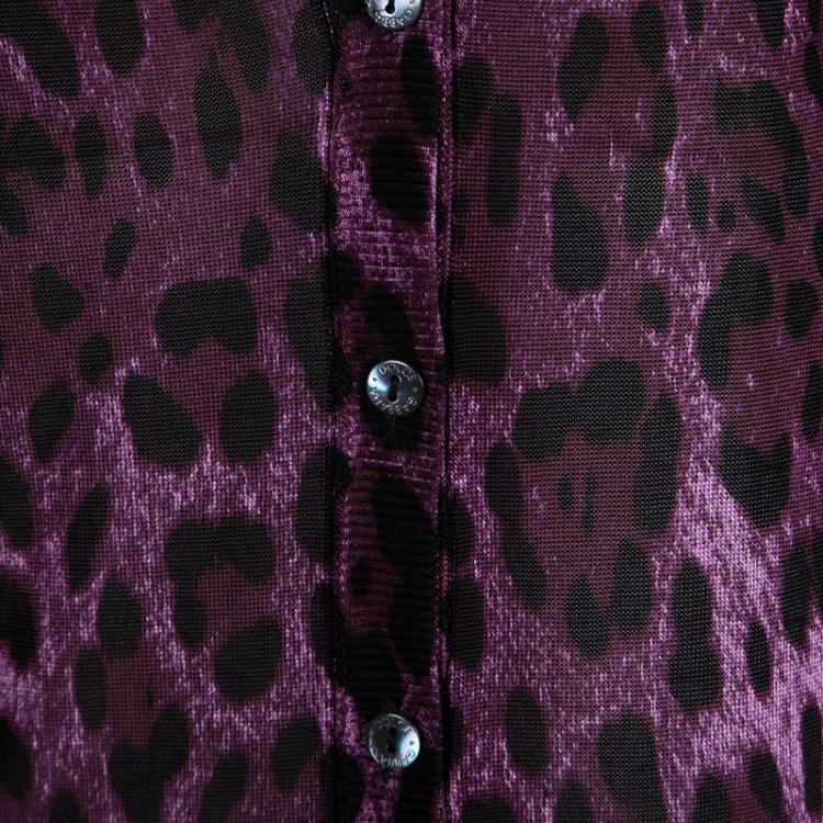 Pre Owned Dolce and Gabbana Burgundy Leopard Print Button Front Cardigan L