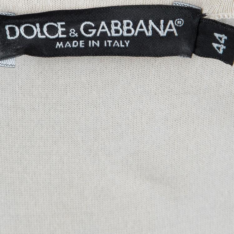 Pre Owned Dolce and Gabbana Cream Scalloped Lace Top M