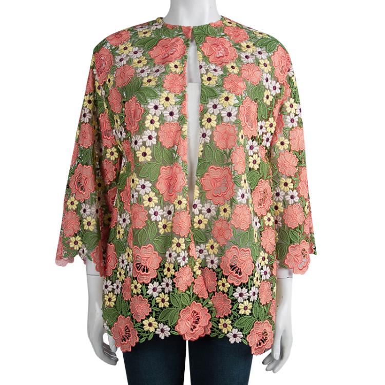 Pre Owned Dolce And Gabbana Multicolor Floral Lace Jacket M