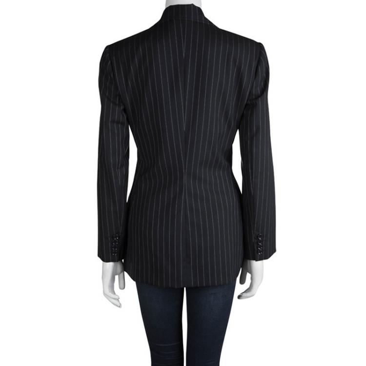Pre Owned Dolce and Gabbana Black Pinstriped Notched Collar Blazer M