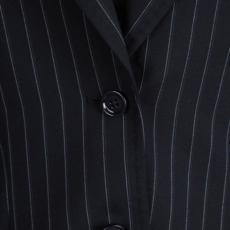 Pre Owned Dolce and Gabbana Black Pinstriped Notched Collar Blazer M