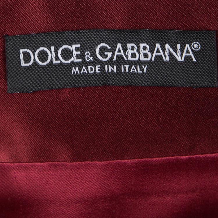 Pre Owned Dolce and Gabbana Red Satin Pencil Skirt S