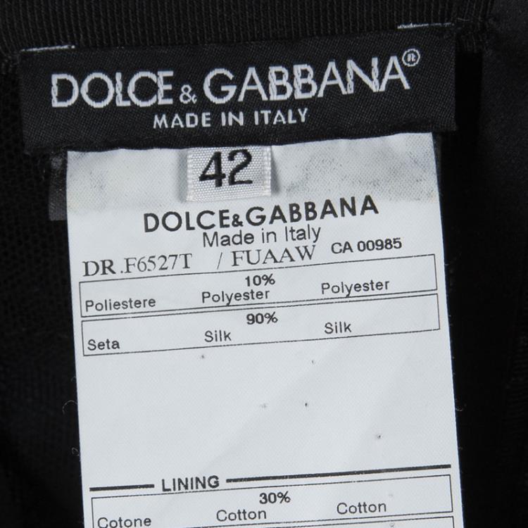 Pre Owned Dolce and Gabbana Black Silk Lace Detail Ruched Sleeveless Dress M
