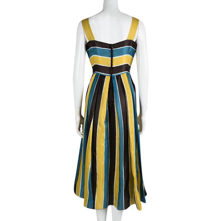 Pre Owned Dolce and Gabbana Multicolor Striped Silk Organza Dress L
