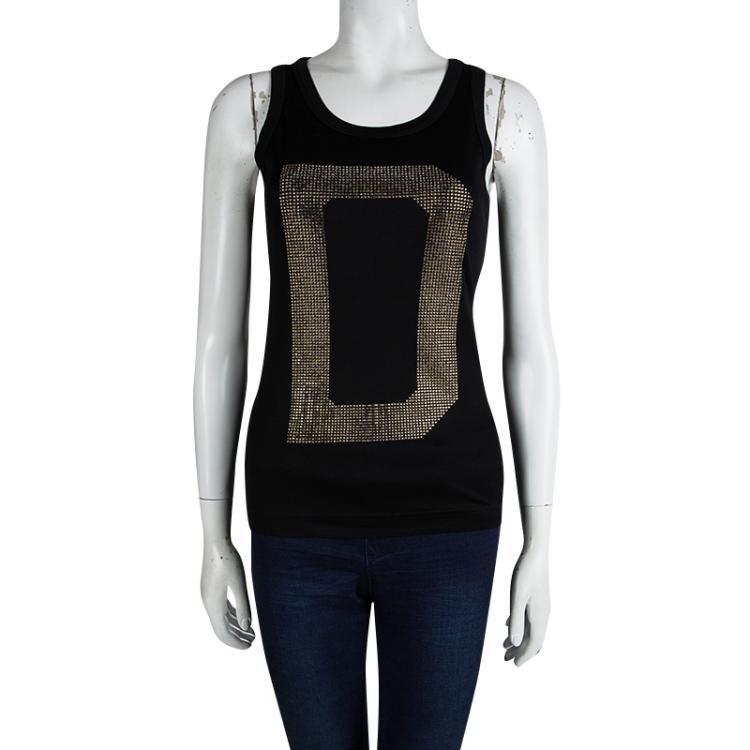 Pre Owned Dolce and Gabbana Black Embellished Sleeveless Tank Top M