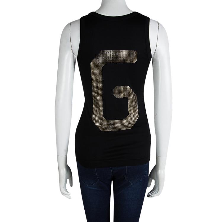 Pre Owned Dolce and Gabbana Black Embellished Sleeveless Tank Top M