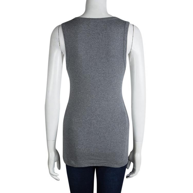 Pre Owned Dolce and Gabbana Grey Knit Crystal Embellished Sleeveless Tank Top M