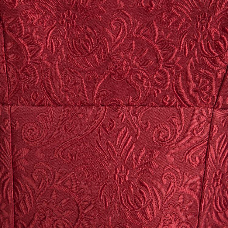 Pre Owned Dolce and Gabbana Red Brocade Short Sleeve A-line Dress S