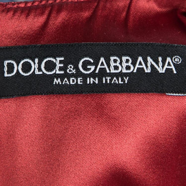 Pre Owned Dolce and Gabbana Red Brocade Short Sleeve A-line Dress S
