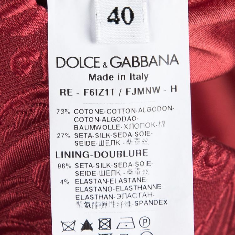 Pre Owned Dolce and Gabbana Red Brocade Short Sleeve A-line Dress S