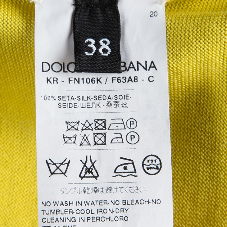 Pre Owned Dolce and Gabbana Yellow Silk Knit Short Sleeve Top S