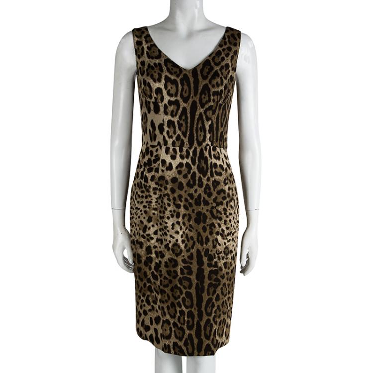Pre Owned Dolce And Gabbana Leopard Printed Silk Sleeveless Midi Dress M