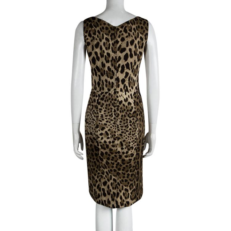 Pre Owned Dolce And Gabbana Leopard Printed Silk Sleeveless Midi Dress M