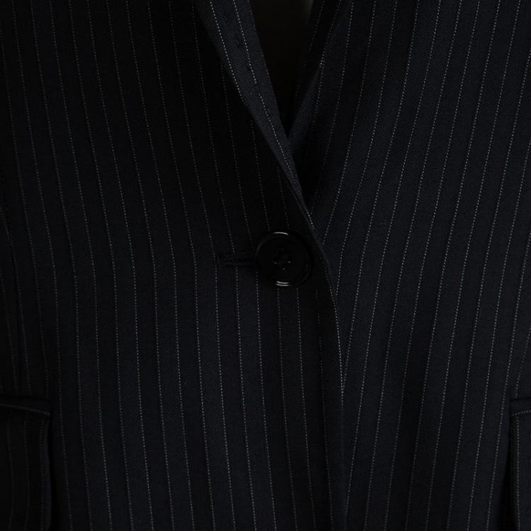 Pre Owned Dolce and Gabbana Black Wool Pinstriped Notched Collar Blazer M