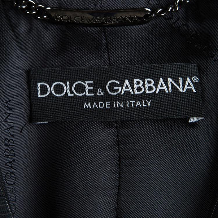 Pre Owned Dolce and Gabbana Black Wool Pinstriped Notched Collar Blazer M