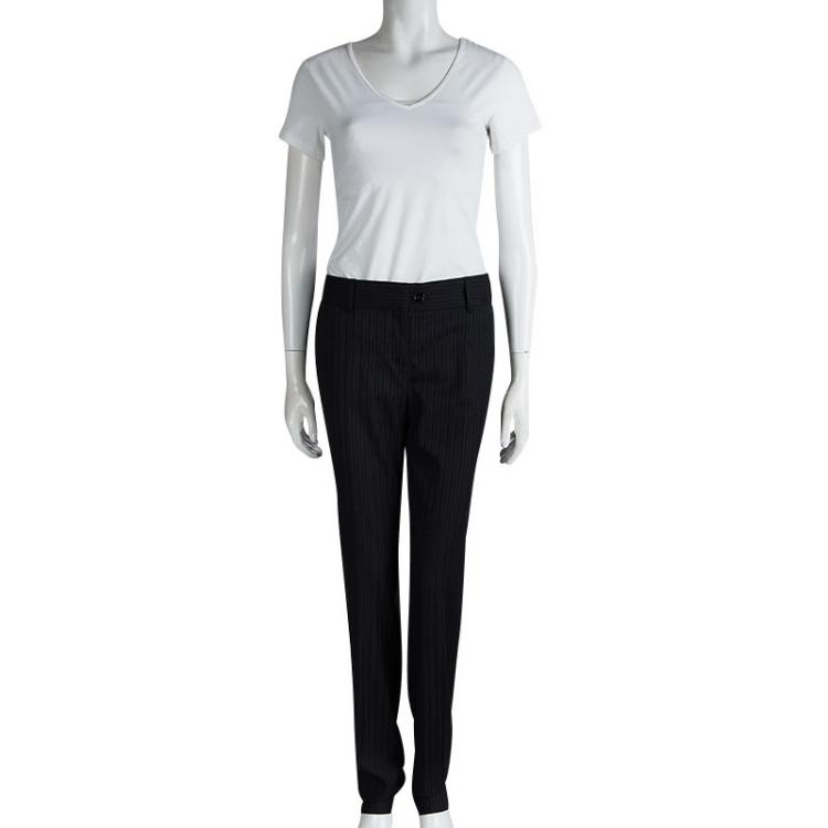 Pre Owned Dolce & Gabbana Black Wool Pinstriped Trousers S