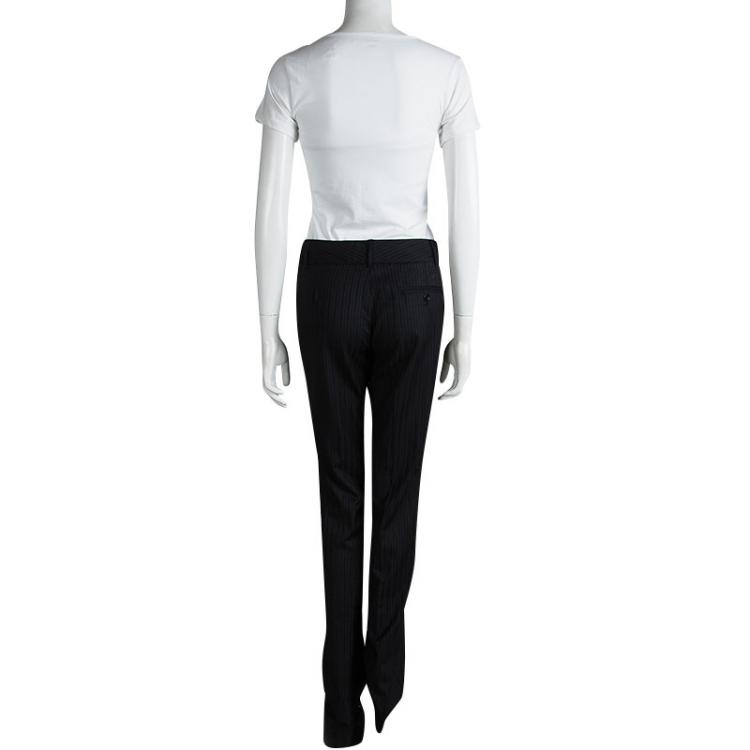 Pre Owned Dolce & Gabbana Black Wool Pinstriped Trousers S
