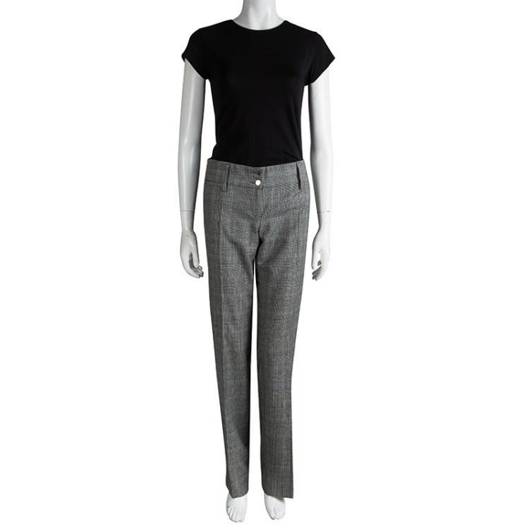 Pre Owned Dolce and Gabbana Grey Wool Glen Plaid Checked Trousers M