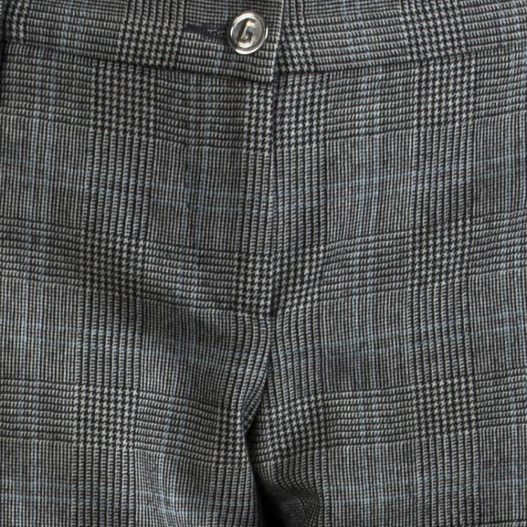 Pre Owned Dolce and Gabbana Grey Wool Glen Plaid Checked Trousers M