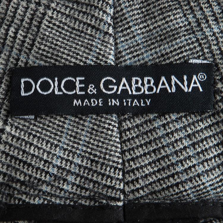 Pre Owned Dolce and Gabbana Grey Wool Glen Plaid Checked Trousers M