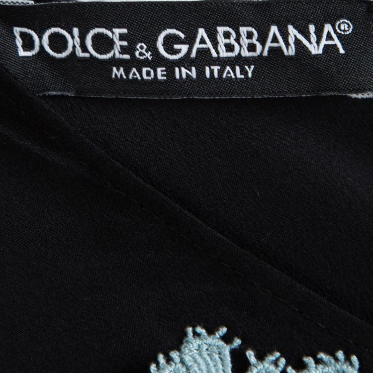Pre Owned Dolce and Gabbana Black Silk Scallop Lace Detail Top S