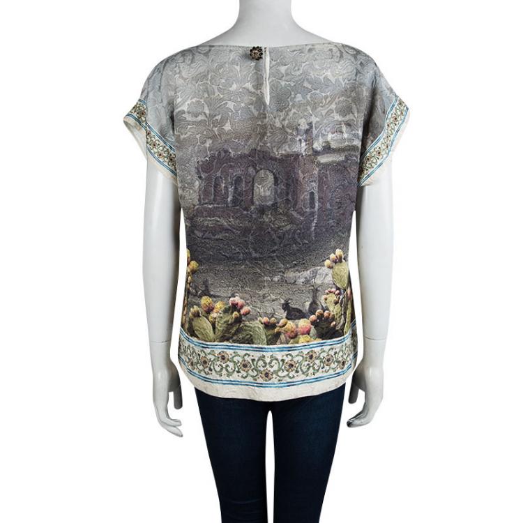 Pre Owned Dolce and Gabbana Multicolor Printed Jacquard Short Sleeve Top M