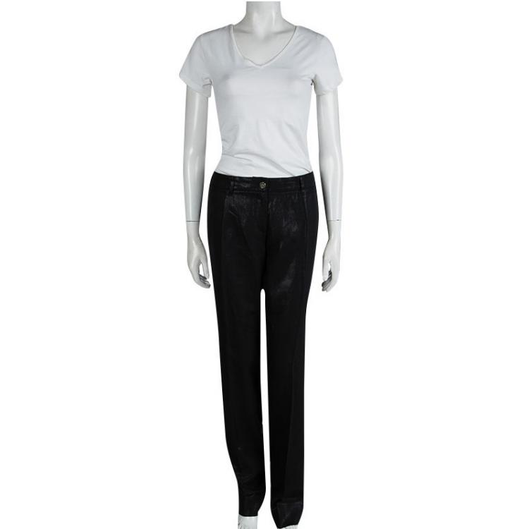 Pre Owned Dolce And Gabbana Black High Waist Wide Leg Trousers L