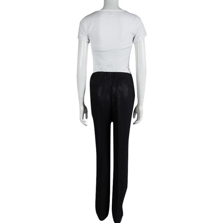 Pre Owned Dolce And Gabbana Black High Waist Wide Leg Trousers L