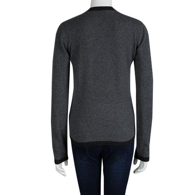 Pre Owned Dolce And Gabbana Grey Cashmere Embellished Logo Detail Sweater M