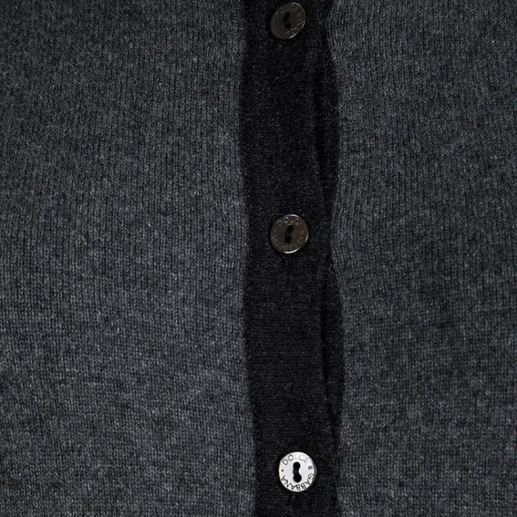 Pre Owned Dolce And Gabbana Grey Cashmere Embellished Logo Detail Sweater M