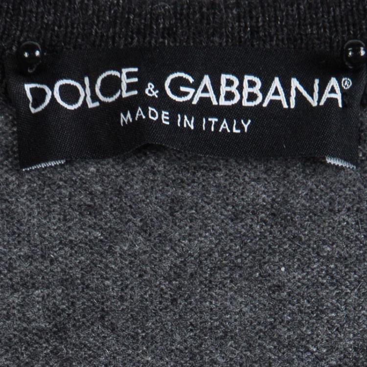 Pre Owned Dolce And Gabbana Grey Cashmere Embellished Logo Detail Sweater M
