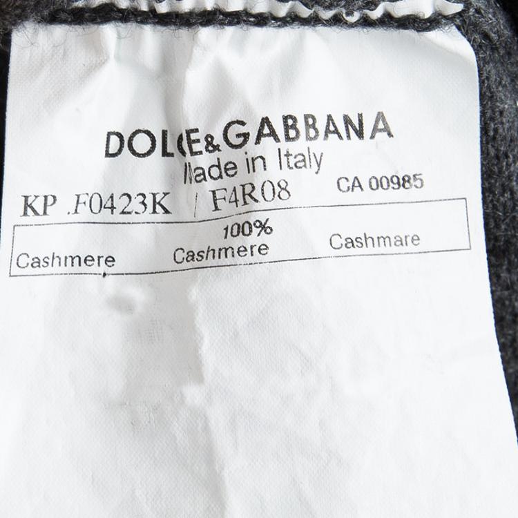 Pre Owned Dolce And Gabbana Grey Cashmere Embellished Logo Detail Sweater M