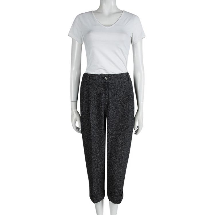 Pre Owned Dolce And Gabbana Grey Tweed Cropped Pants M