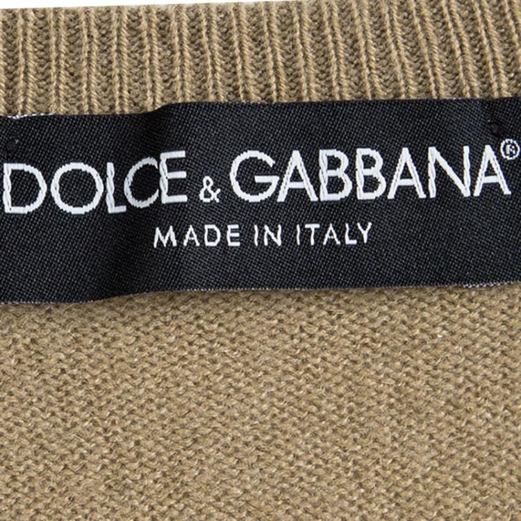 Pre Owned Dolce And Gabbana Brown Cashmere Embellished Sweater M