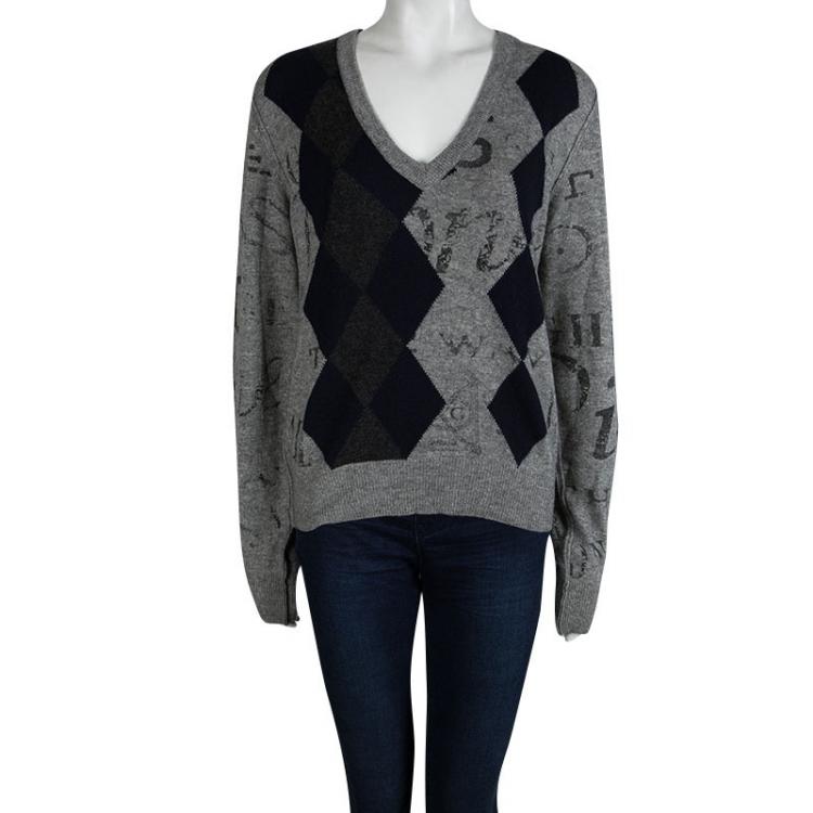 Pre Owned Dolce And Gabbana Grey Argyle Pattern Sweater M