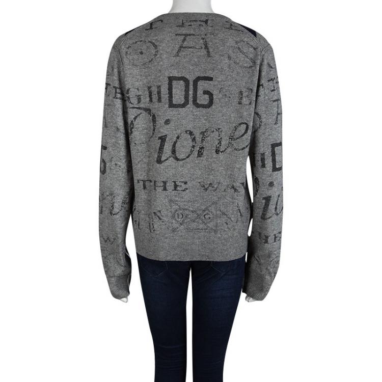 Pre Owned Dolce And Gabbana Grey Argyle Pattern Sweater M