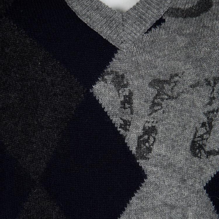 Pre Owned Dolce And Gabbana Grey Argyle Pattern Sweater M