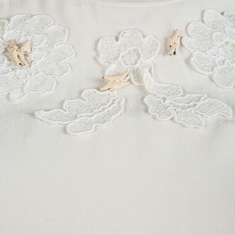 Pre Owned Dolce and Gabbana Cream Lace Applique Detail Top M