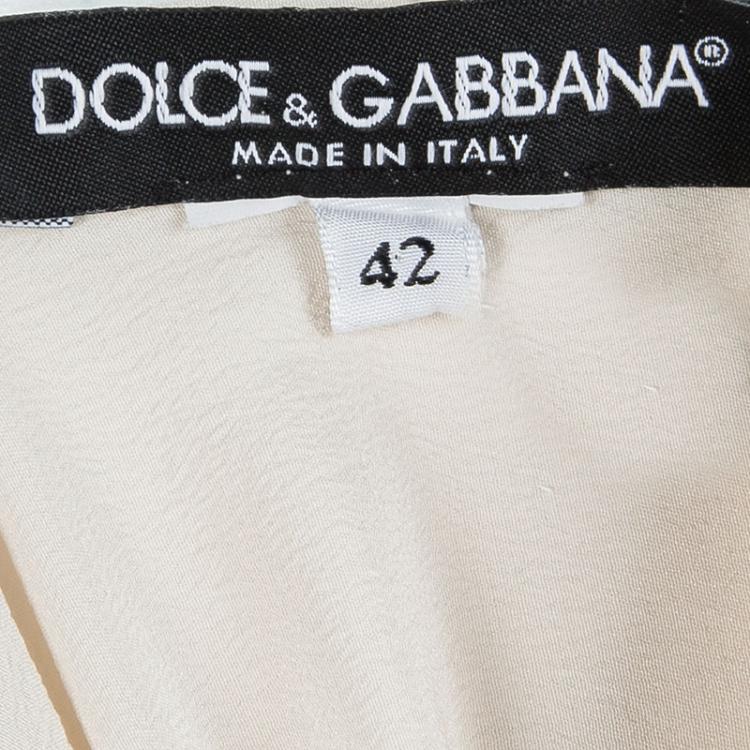 Pre Owned Dolce and Gabbana Cream Lace Applique Detail Top M