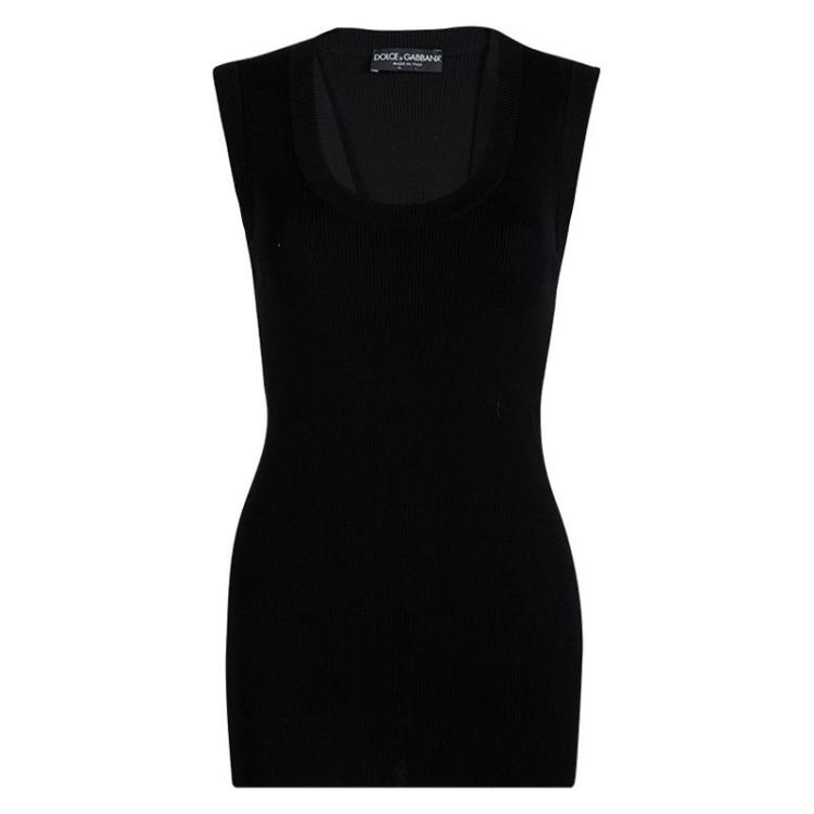مملوكة مسبقًا Dolce and Gabbana Black Wool Ribbed Sleeveless Top M