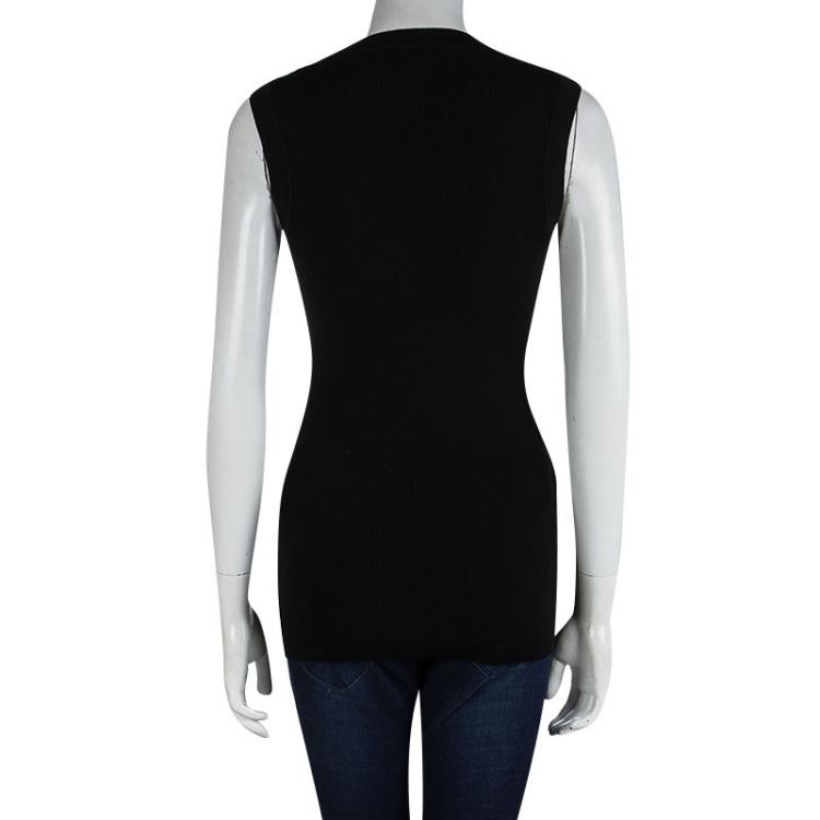 مملوكة مسبقًا Dolce and Gabbana Black Wool Ribbed Sleeveless Top M