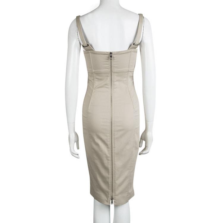 Pre Owned Dolce and Gabbana Beige Cotton Sleeveless Bustier Dress S