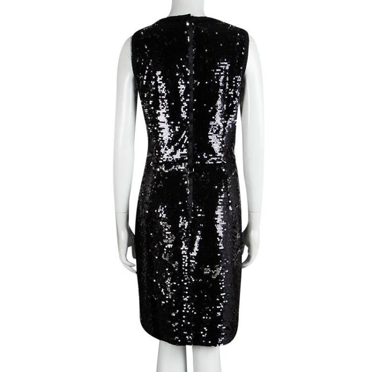 Pre Owned Dolce and Gabbana Black Sequin Embellished Sleeveless Dress L