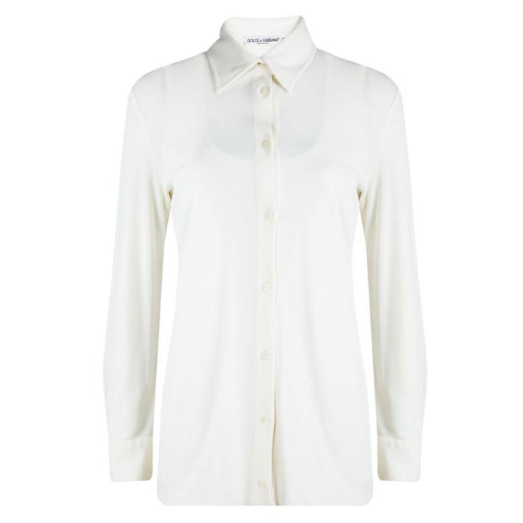 Pre Owned Dolce and Gabbana Cream Knit Double Layer Long Sleeve Shirt M